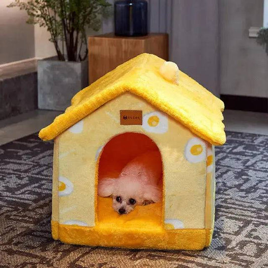 Yellow With Egg Design Foldable House Kennel Bed Mat Basket Cave Sofa TRENDYPET'S ZONE
