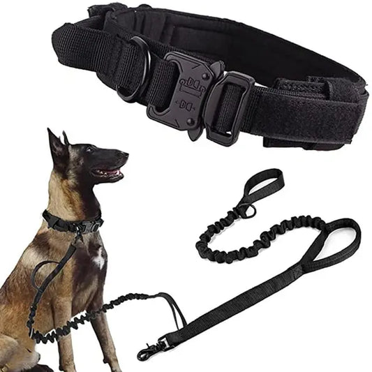 Black Durable Tactical Dog Collar Leash Set Military Pet Collars Heavy Duty For Dogs Training Accessories TRENDYPET'S ZONE