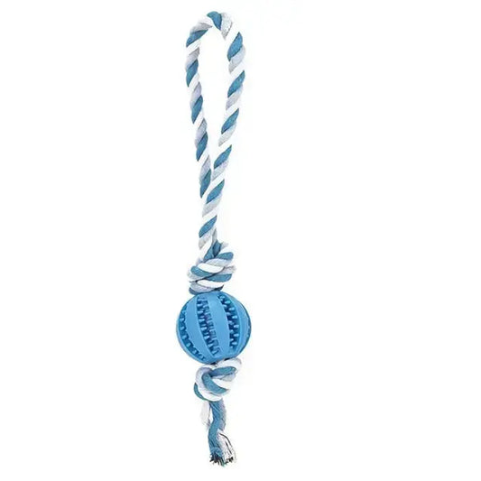 Blue Ball White Hemp Rope Toys Treat Interactive Rubber Leaking Balls for Small Dogs Chewing Bite Resistant Pet Tooth Cleaning TRENDYPET'S ZONE