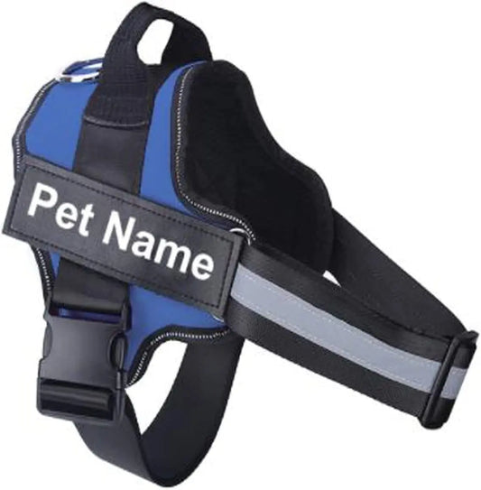 Blue Dog Harness No Pull Reflective Breathable Pet Harness With Name For Dogs Custom Patch Adjustable Outdoor Walking Dog Supplies TRENDYPET'S ZONE