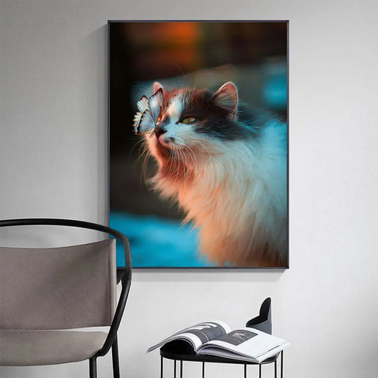 Cat Butterfly Funny Cute Cat Canvas Painting Animal Big Eyes Kitty Posters and Prints Black and White Pictures for Kids Room Home Decor Quadro TRENDYPET'S ZONE