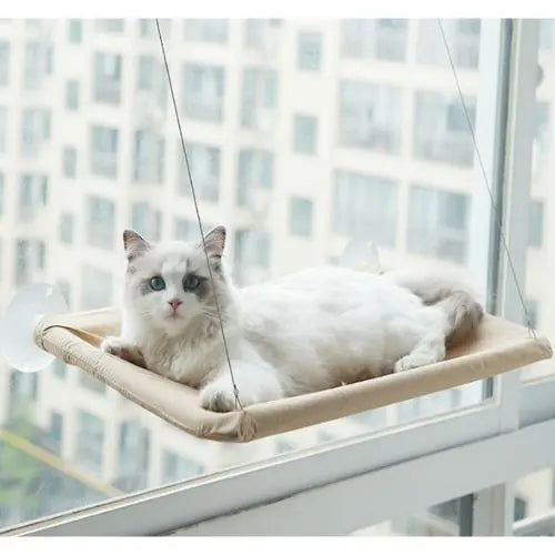 Khaki Hanging Cat Bed Pet Cat Hammock Aerial Cats Bed House Kitten Climbing Frame Sunny Window Seat Nest Bearing 20kg Pet Accessories TRENDYPET'S ZONE