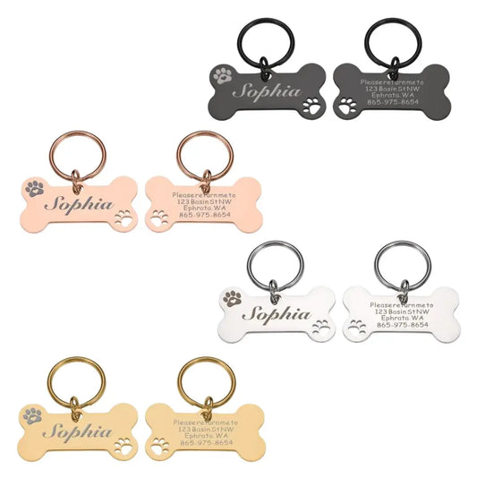 Mirror Material Bones Customizable Dog Collar Address Tags for Dogs Medal with Engraving Name Kitten Puppy Accessories Personalized Cat Necklace Chain TRENDYPET'S ZONE