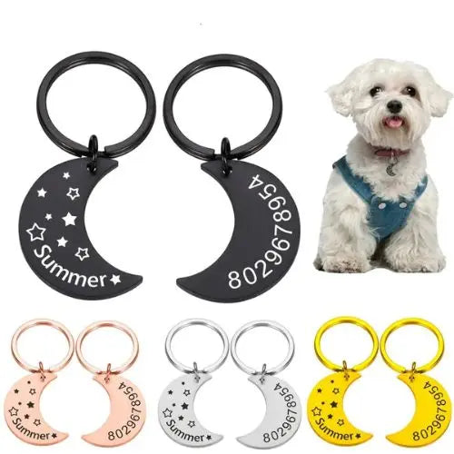 Moon Personalized Collar Pet ID Tag Engraved Pet ID Name Phone Number for Cat Puppy Dog Tag Pendant Keyring Moon Pet Accessories TRENDYPET'S ZONE
