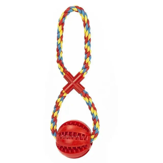 Red Ball Blue & Yellow Hemp Rope Toys Treat Interactive Rubber Leaking Balls for Small Dogs Chewing Bite Resistant Pet Tooth Cleaning TRENDYPET'S ZONE