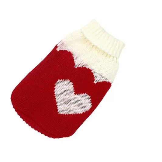 Red With One Heart Cat Kitten Sweater Winter Warm Clothes For Small Medium Dogs Chihuahua Dachshund Coat French Bulldog Yorkie Poodle Pet Outfit TRENDYPET'S ZONE