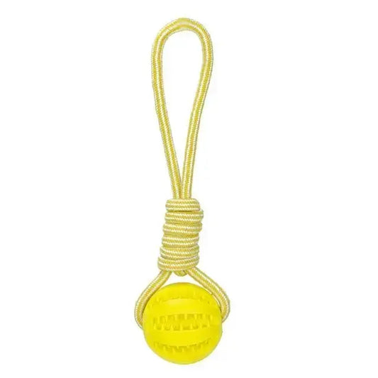 Yellow Ball Hemp Rope Toys Treat Interactive Rubber Leaking Balls for Small Dogs Chewing Bite Resistant Pet Tooth Cleaning TRENDYPET'S ZONE
